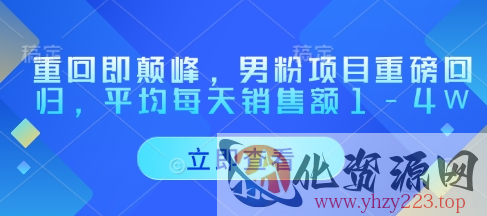 重回即颠峰，男粉项目重磅回归，平均每天销售额1-4W
