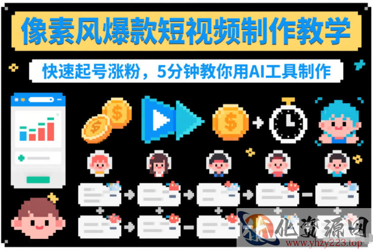 像素风爆款短视频制作教学，快速起号涨粉，5分钟教你用AI工具制作