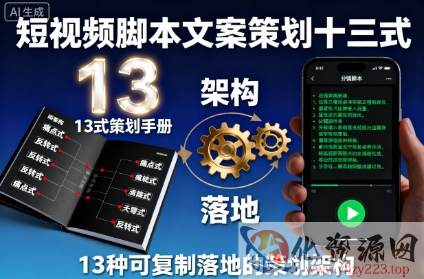 短视频脚本文案策划十三式，13种可复制落地的策划架构