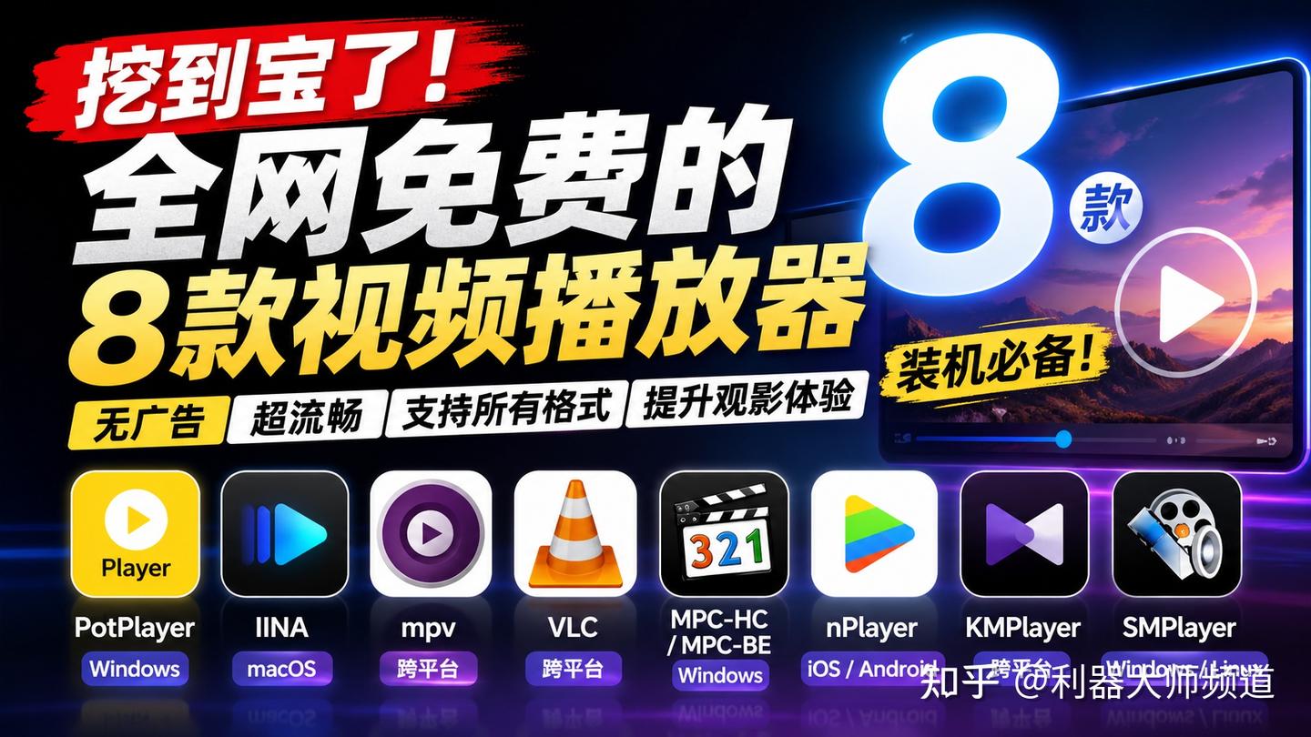 挖到宝了!全网免费的8款视频播放器,全搜集起来了,装机必备