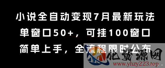 小说全自动变现7月玩法，单窗口50+，可挂100窗口，简单上手，全流程限时公布【揭秘】