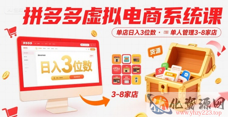 拼多多虚拟电商系统课，单店日入3位数，单人可管理3-8家店【附货源】