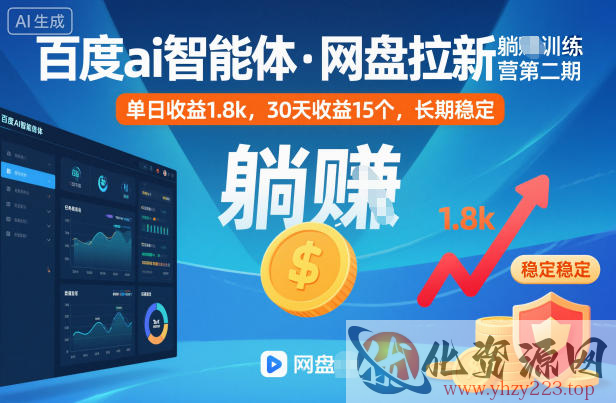 百度ai智能体·网盘拉新躺賺训练营第二期：单日收益1.8k，30天收益15个，长期稳定