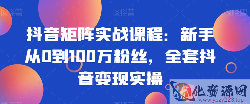 抖音矩阵实战课程：新手从0到100万粉丝，全套抖音变现实操