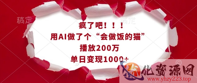 疯了吧！用AI做了个“会做饭的猫”，播放200万，单日变现1k