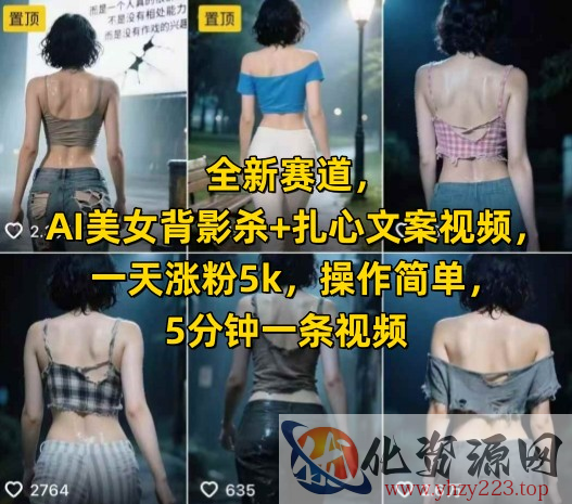 全新赛道，AI美女背影杀+扎心文案视频，一天涨粉5k，操作简单，5分钟一条视频