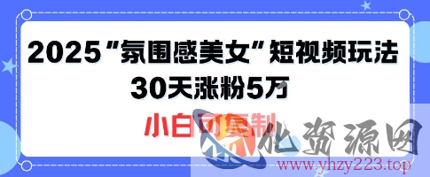 不露脸也能火！2025“氛围感美女”短视频玩法，30天涨粉5W小白可复制