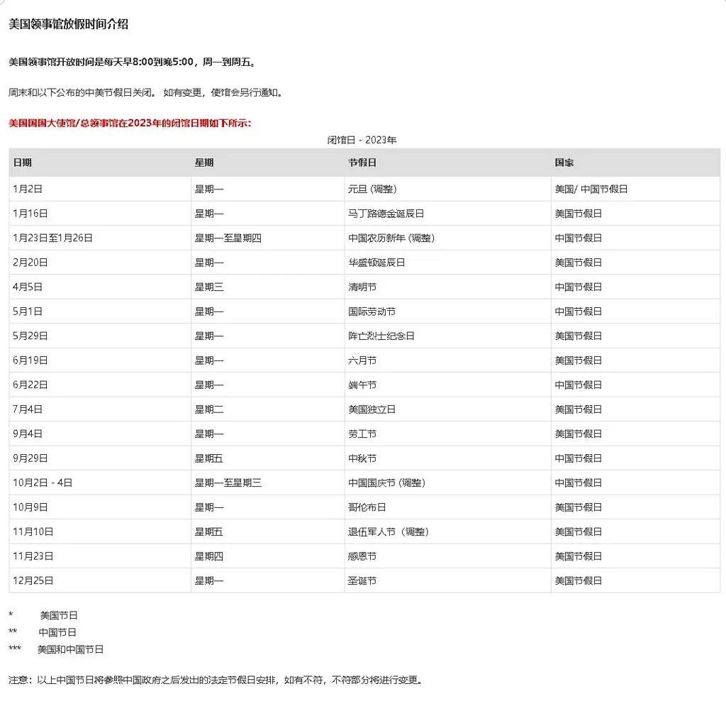 请收藏！2023年美国使领馆全年放假时间安排- 知乎