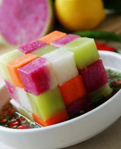 可以吃的智慧魔方:三色萝卜加莴笋,营养丰富又好看,小朋友都喜欢