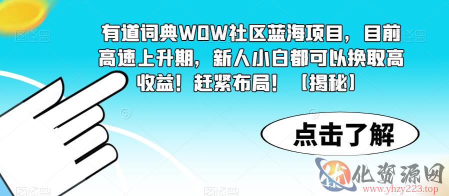 有道词典WOW社区蓝海项目，目前高速上升期，新人小白都可以换取高收益！赶紧布局！【揭秘】