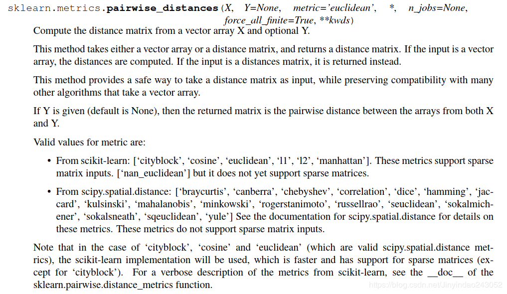 Sklearn.metrics.pairwise Distances