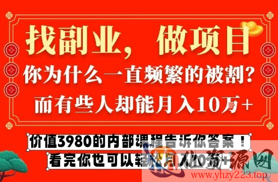 价值3980的网创内部课程，告诉你互联网创业月入10个W的秘密【揭秘】