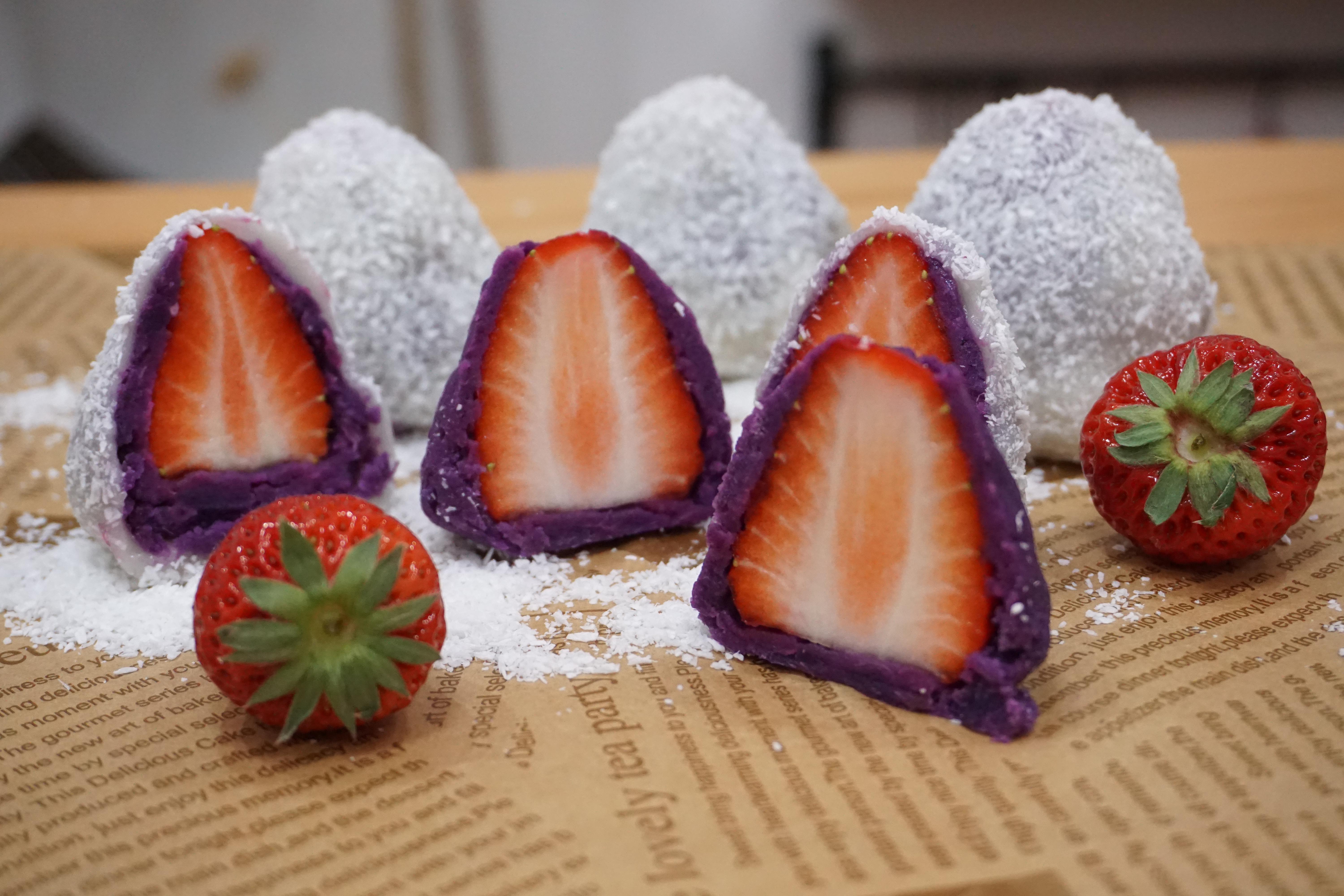 简单超q香糯,颜值爆表的紫薯草莓大福来了,宝妈们可以添辅食了