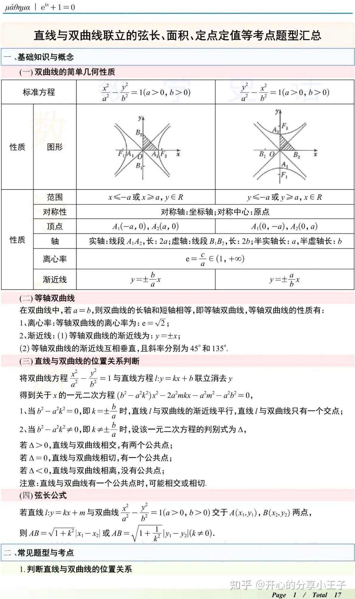 高中数学直线与双曲线联立的弦长、面积、定点定值等考点题型汇总 - 知乎