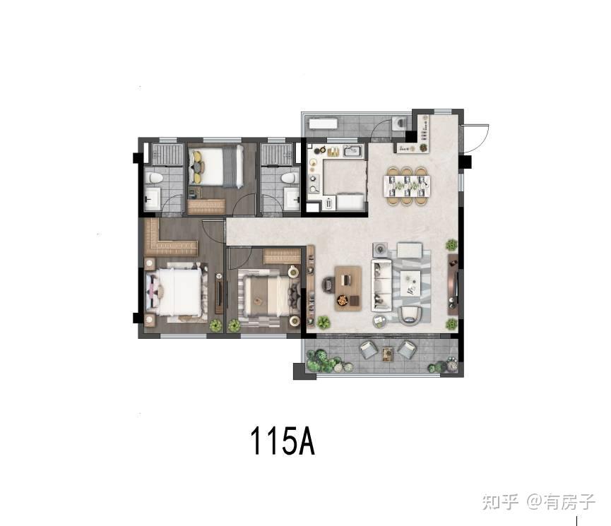 龙湖景粼天著115㎡四房两厅两卫户型好不好？ - 知乎