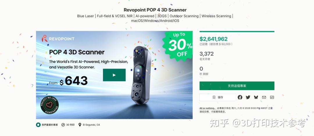 海外众筹近1800万，国产3D扫描仪正复刻3D打印机大众化之路
