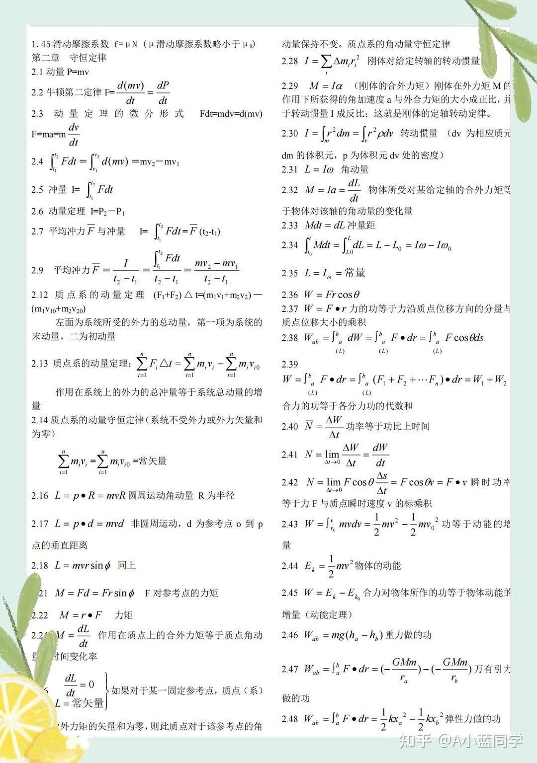 大学物理基本公式汇总，轻松90+ - 知乎