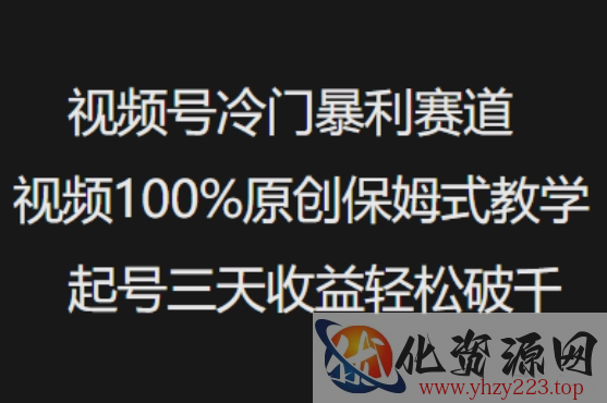 视频号冷门暴利赛道视频100%原创保姆式教学起号三天收益轻松破千