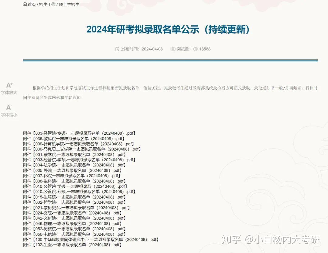 内蒙古大学2024年考研拟录取名单已公布,调剂专业持续更新中 - 知乎