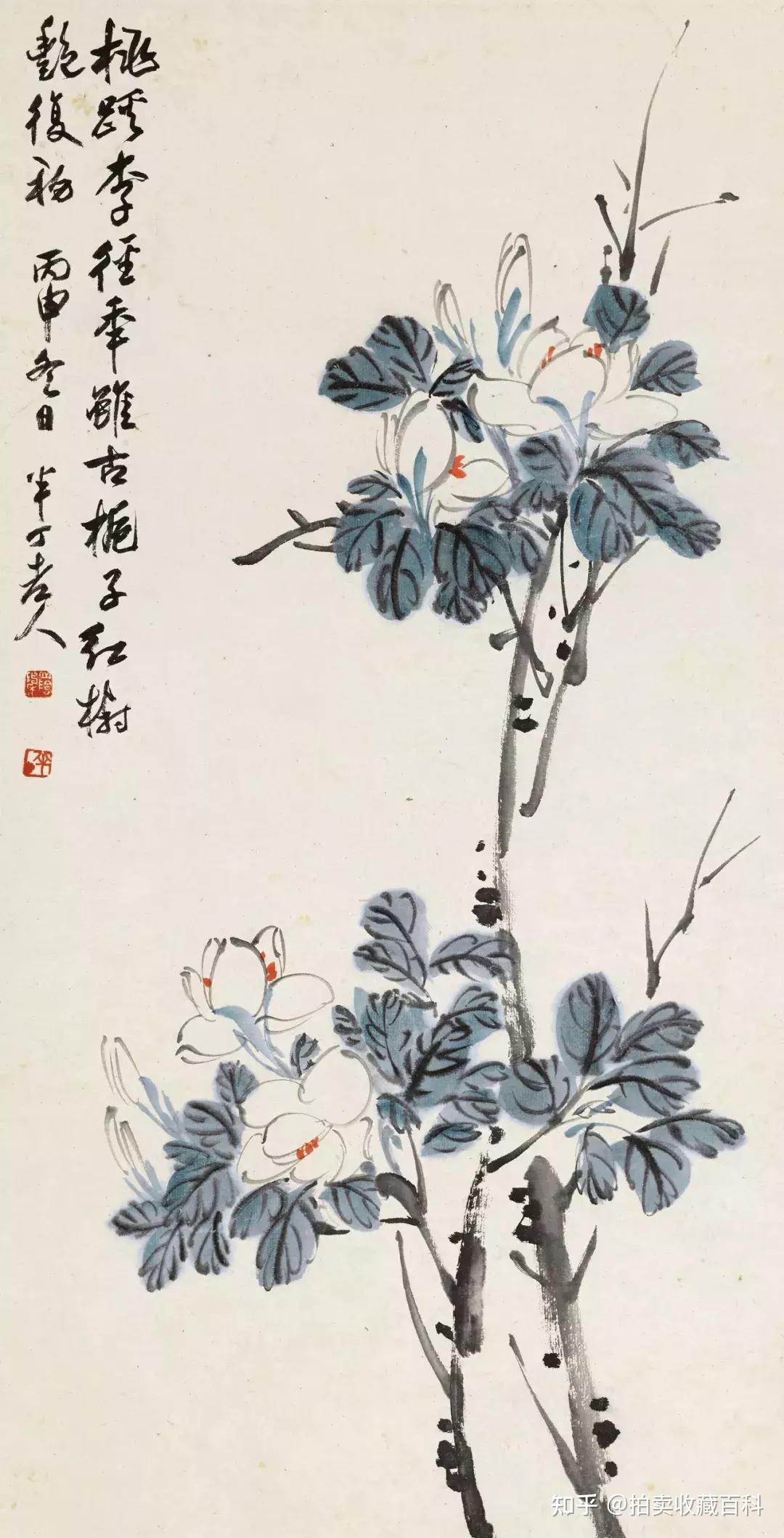◇掛軸『 陳半丁 花画 』中国近代画家 唐物唐本 絵画 ホビー