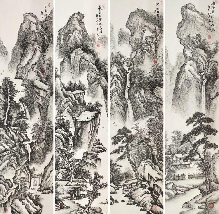 水墨画 黄山煙雲 文濤作 掛軸 古木苍烟图立轴- 山水之国画作品文徵明档案馆- 笔歌墨舞,永不落幕的