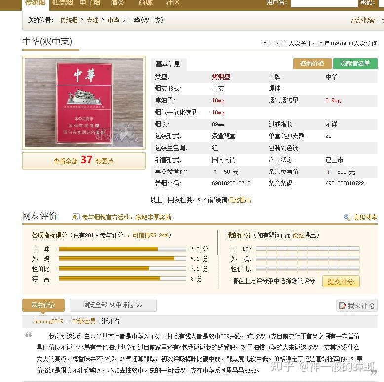 中华双中支多少钱一条? - 知乎