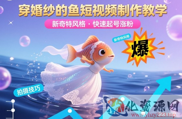 穿婚纱的鱼短视频制作教学，新奇特风格，快速起号涨粉