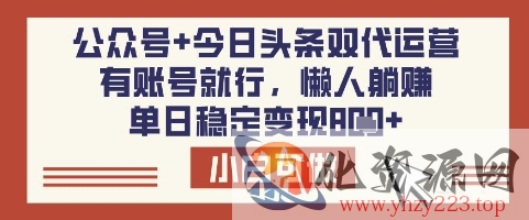 公众号+今日头条双代运营，有账号就行，单日稳定变现8张【揭秘】
