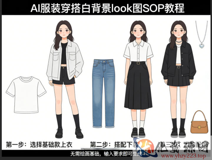 AI服装穿搭白背景look图SOP教程，不用会画画，提几句具体要求，AI就能还你一个奇迹