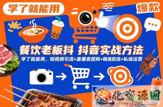 餐饮老板抖音实战方法，学了就能用，短视频引流+直播卖团购+精准投流+私域运营
