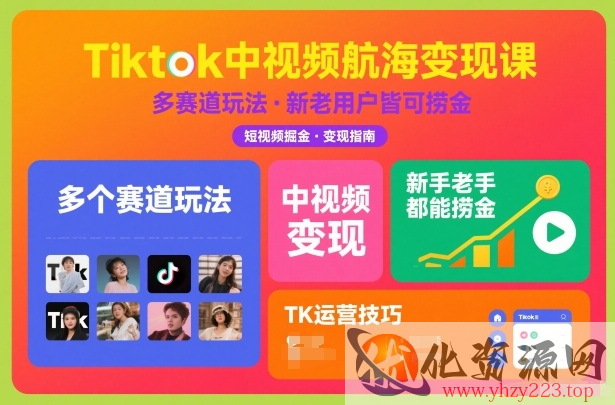 Tiktok中视频航海变现课，多个赛道玩法，新手老手都能在TK中视频捞金
