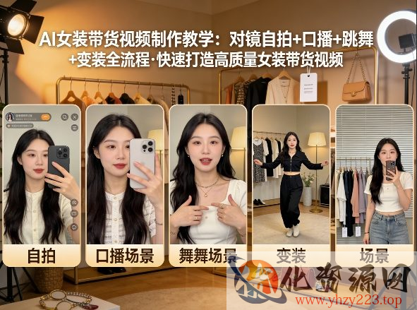 AI女装带货视频制作教学，对镜自拍、口播、跳舞、变装全流程，快速打造高质量女装带货视频