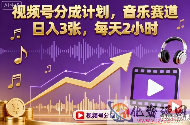 视频号分成计划，音乐赛道，日入3张，每天2小时