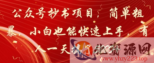 公众号抄书项目，简单粗暴，小白也能快速上手，有人一天搞了1k+