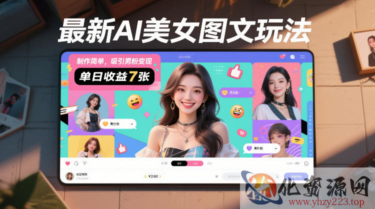 最新AI美女图文玩法，制作简单，吸引男粉变现，单天收益7张
