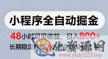 微信小程序全自动掘金，快速见收益，长期稳定靠谱，零基础友好，日入8张【揭秘】
