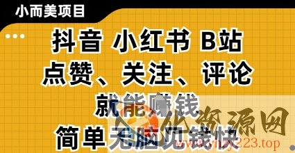 小而美的项目，抖音小红书B站视频点赞、关注、评论就能挣钱，简单无脑立见收益，妥妥的零撸项目【揭秘】