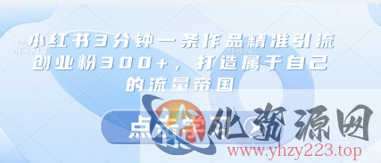 小红书3分钟一条作品精准引流创业粉300+，打造属于自己的流量帝国