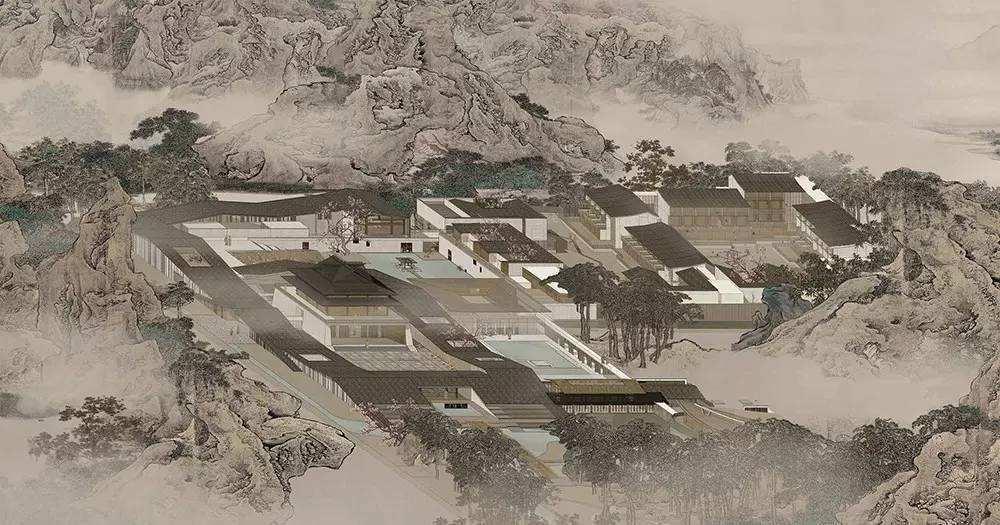 工笔画国画风格建筑效果图如何制作