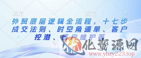 外贸底层逻辑全流程，十七步成交法则、时空角逼单、客户挖潜、客户维护等