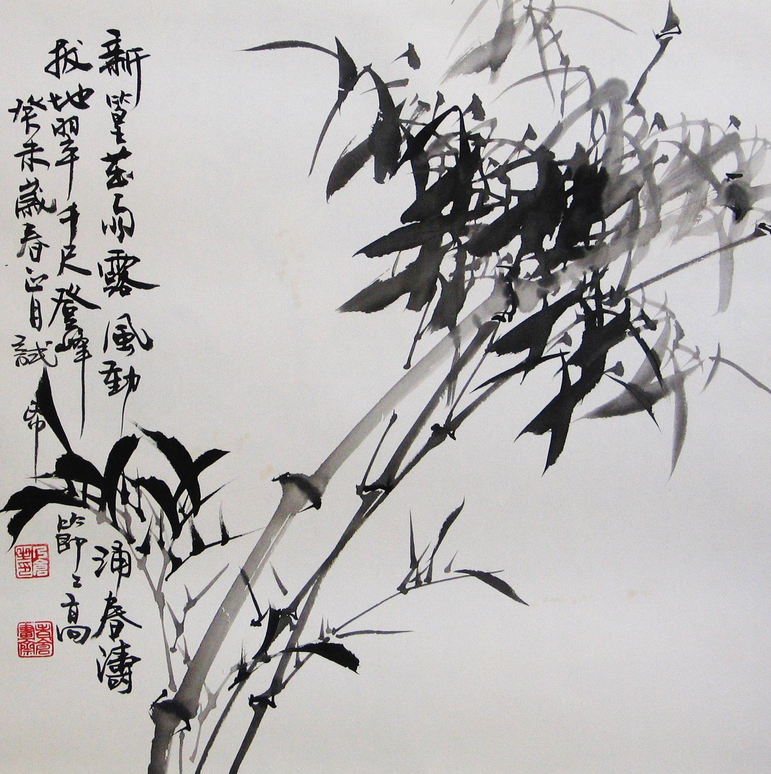 中国古美術・蘭竹之情三尺画芯・董卿印款・水墨画・純手描き