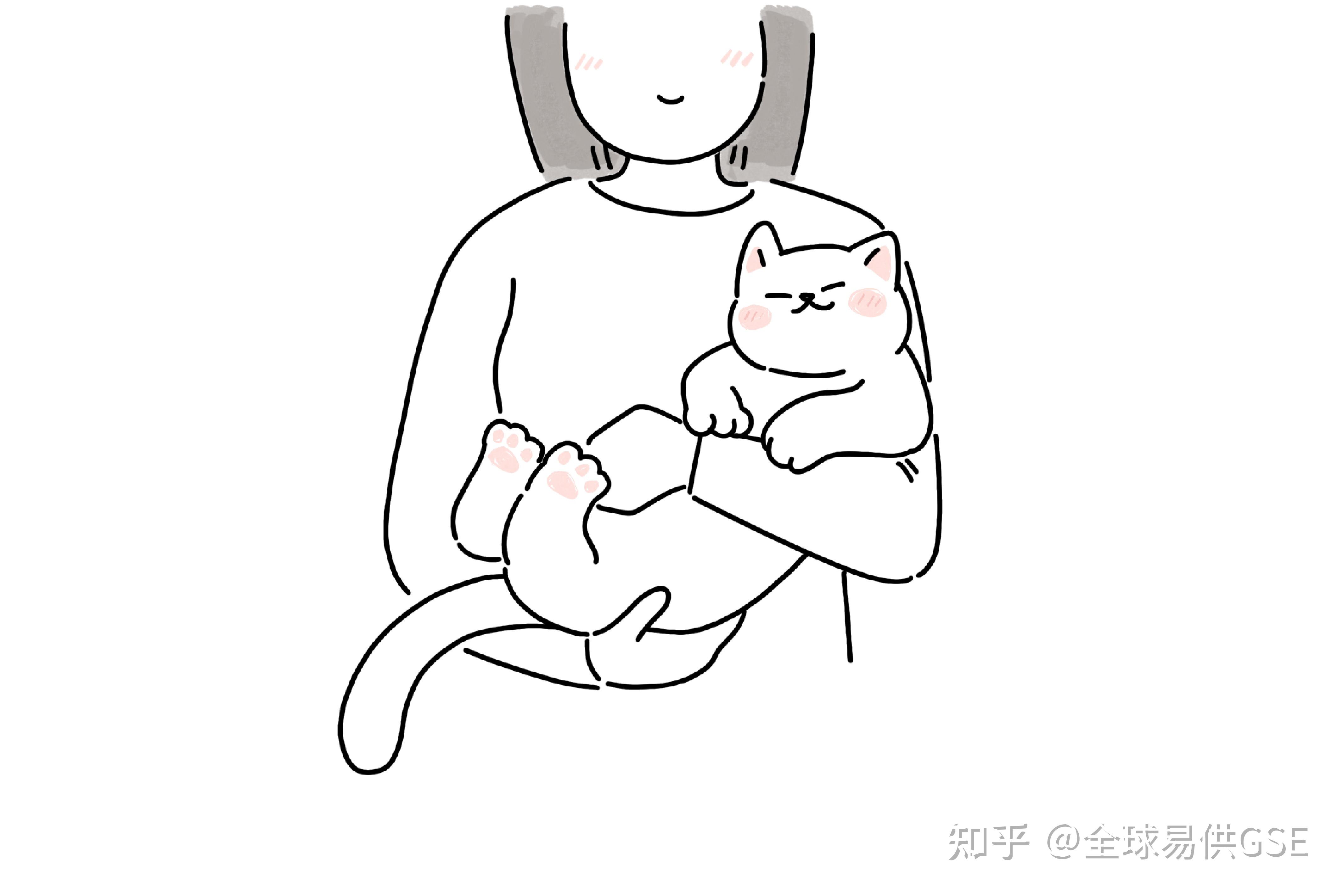 人抱着猫的简笔画图片