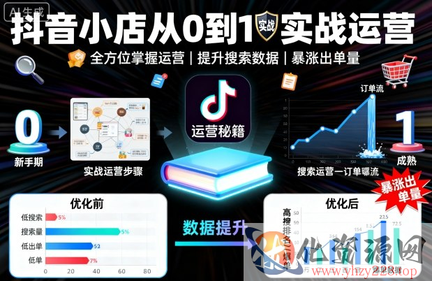 抖音小店从0到1实战运营，帮你全方位掌握小店运营，提升搜索数据与出单量