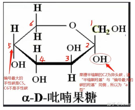请问这张图中α-d-吡喃果糖的α/β构型是如何判断的?