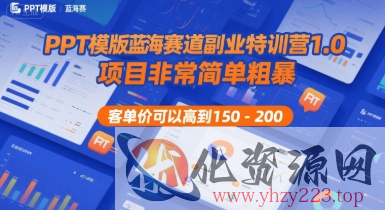 PPT模版蓝海赛道副业特训营1.0，项目非常简单粗暴，客单价可以高到150-200