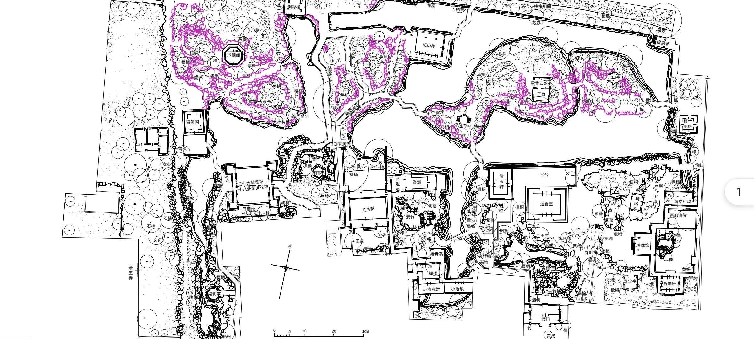 想问一下大家有没有拙政园著名建筑的平立剖面图课堂需要抄绘找了半天