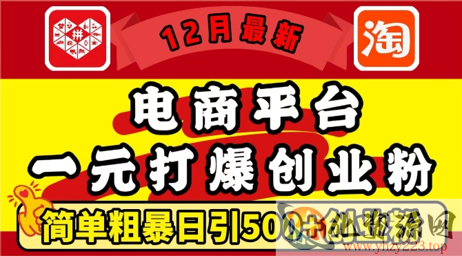 12月最新：电商平台1元打爆创业粉，简单粗暴日引500+精准创业粉，轻松月入过W【揭秘】