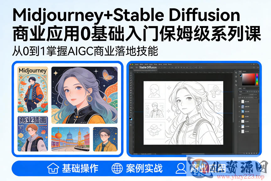 AIGC商业应用Midjourney+Stable Diffusion教程，0基础入门保姆级系列课