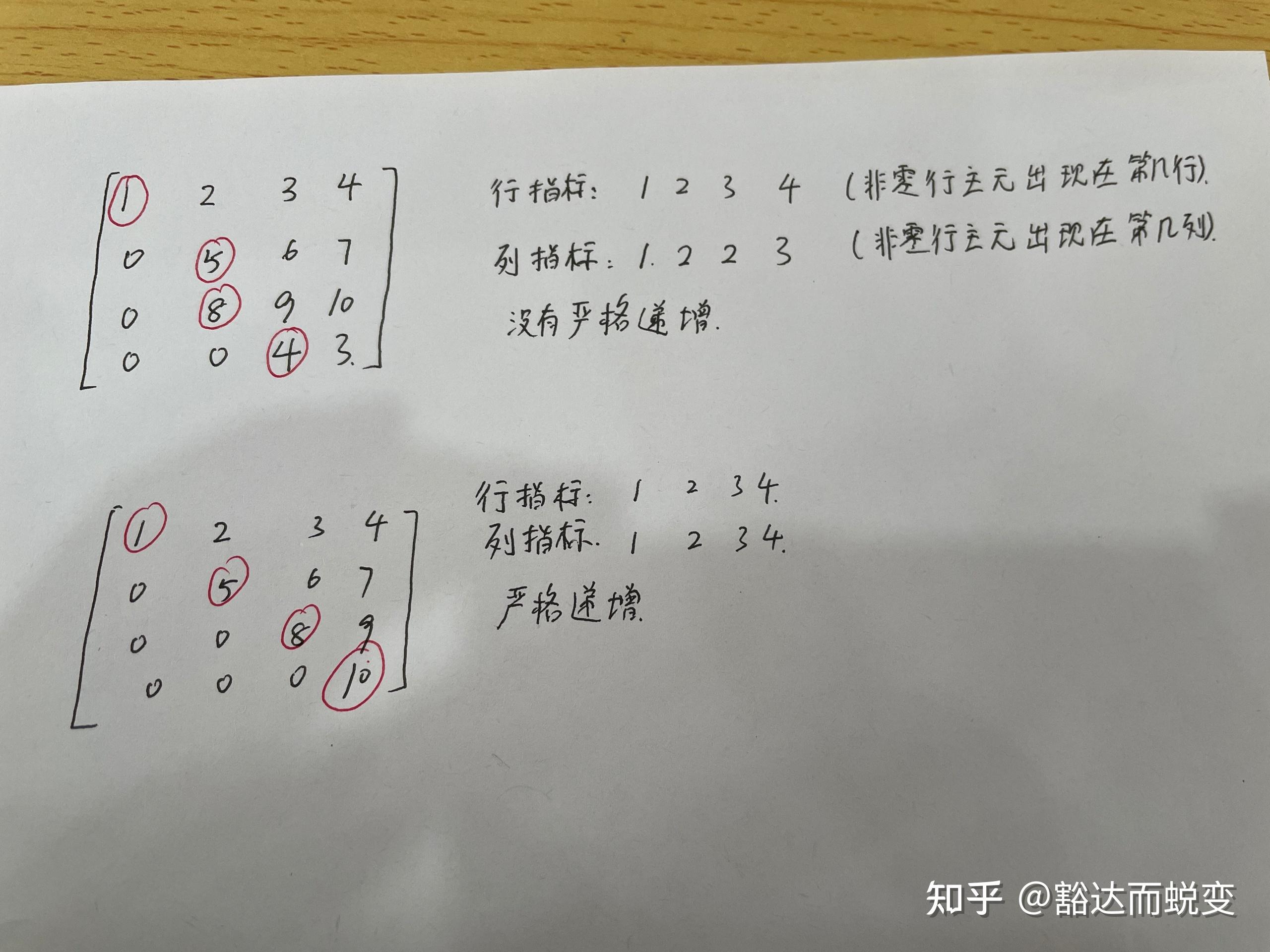 在阶梯型矩阵中"主元(首位非0元)的列指标随着行指标的增加而严格的