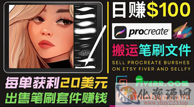 搬运出售Procreate笔刷文件赚钱，每单20美元，轻松日赚100美元插图